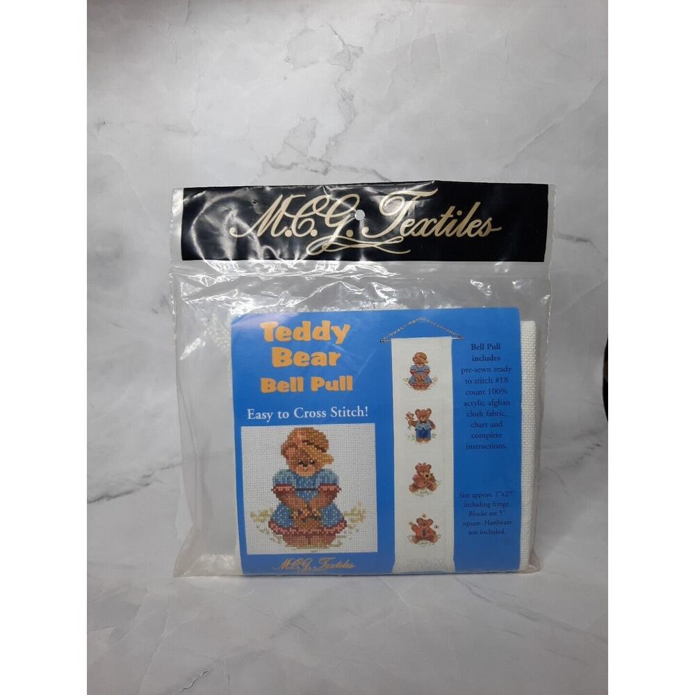 Vintage MCG Textiles Cross Stitch Kit Teddy Bear Bell Pull